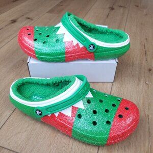 Crocs Classic Lined Holiday Christmas Elf Fur Lined Clogs Glitter Mens 13 / W14